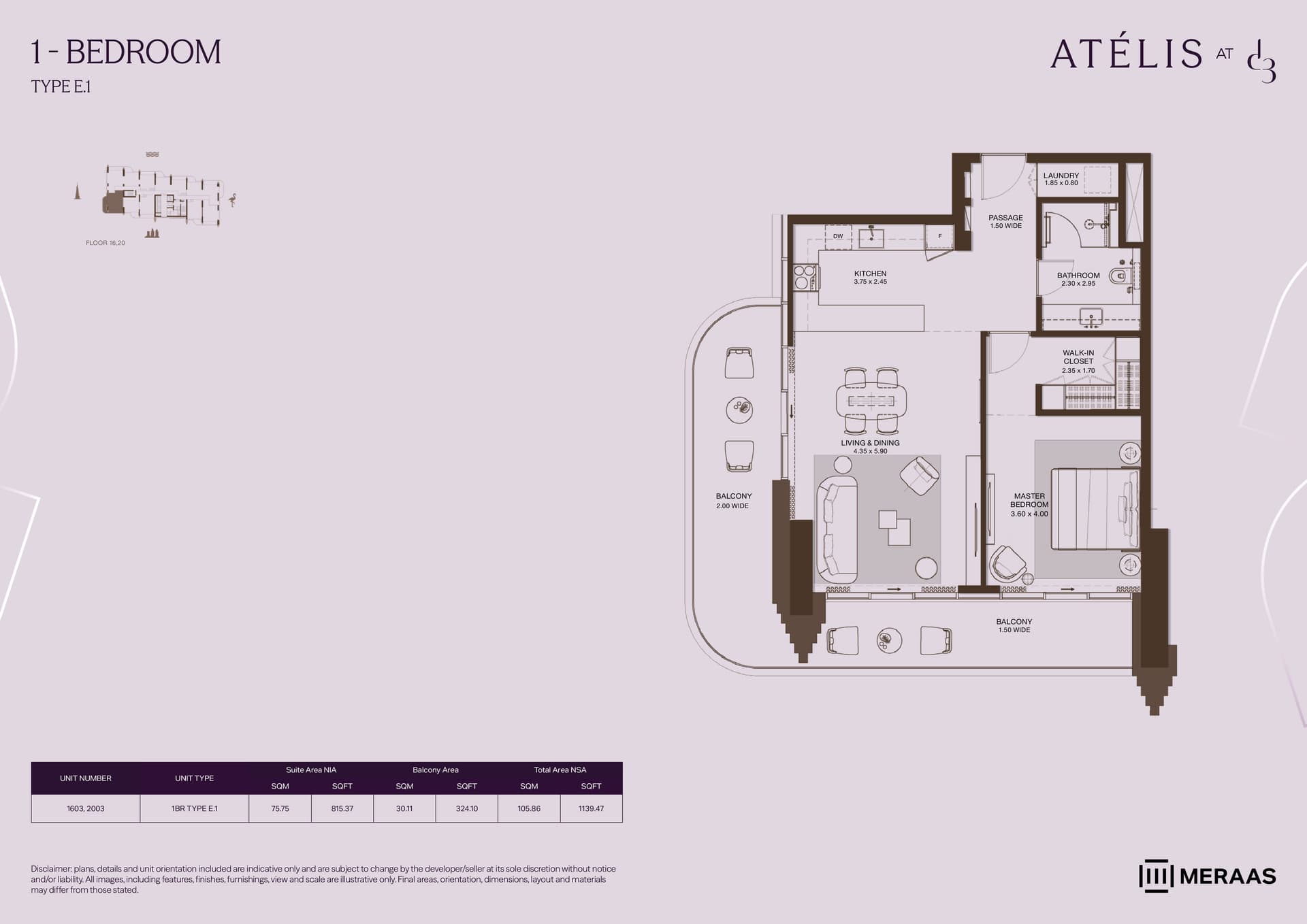 Atelis at D3, 1-Bed Floor Plan, type: 1 Bed