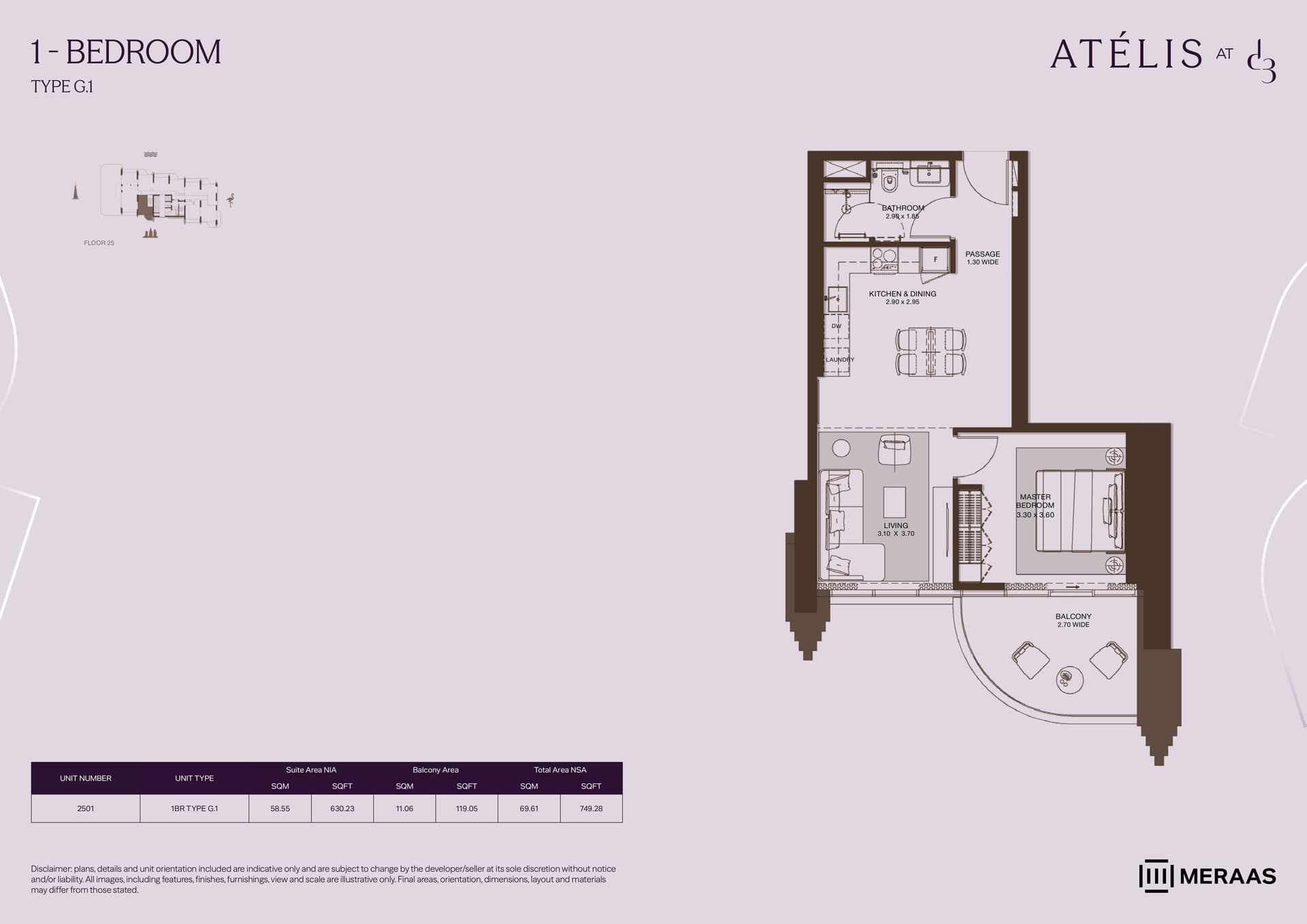 Atelis at D3, 1-Bed Floor Plan, type: 1 Bed