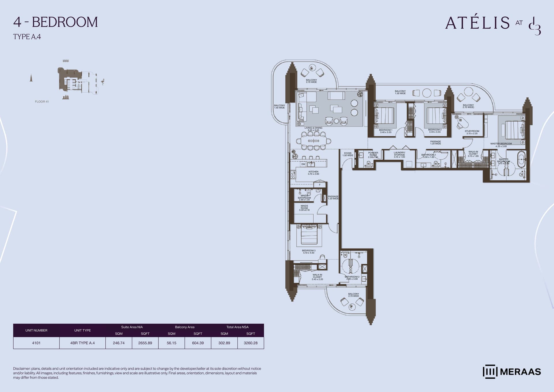 Atelis at D3, 4-Bed Floor Plan, type: 4 Bed