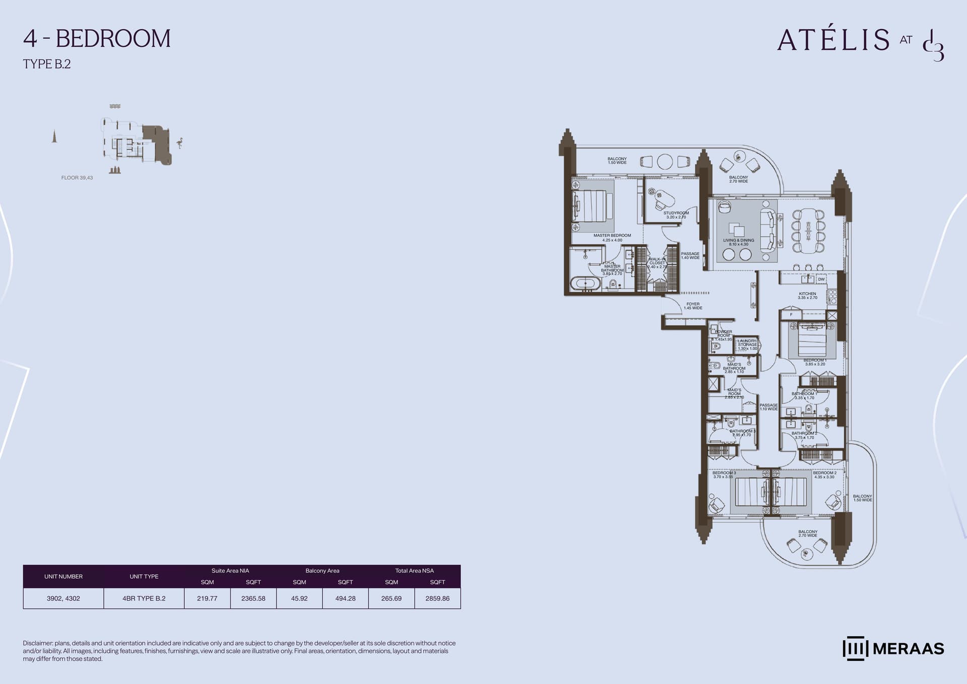 Atelis at D3, 4-Bed Floor Plan, type: 4 Bed