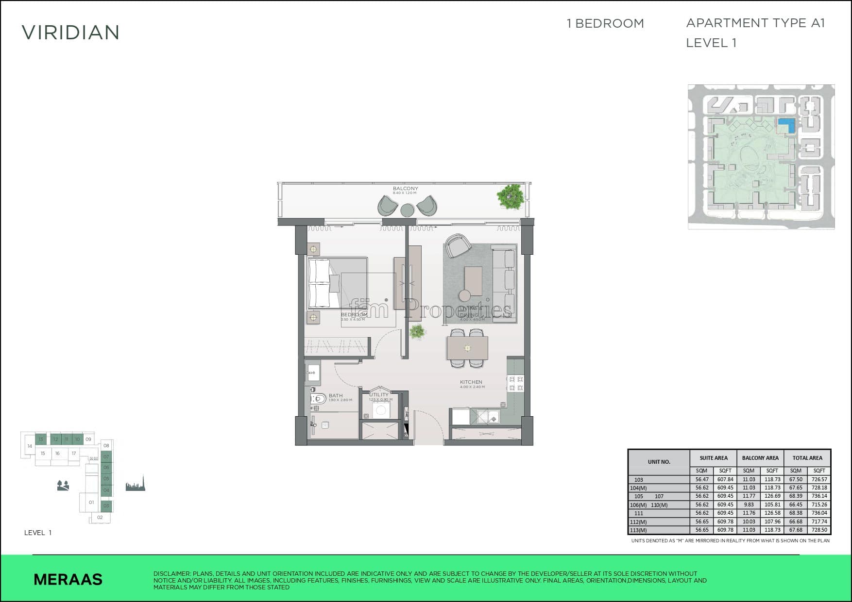 Central Park City Walk Apartments, 1-Bed Floor Plan, type: 1 bedroom
