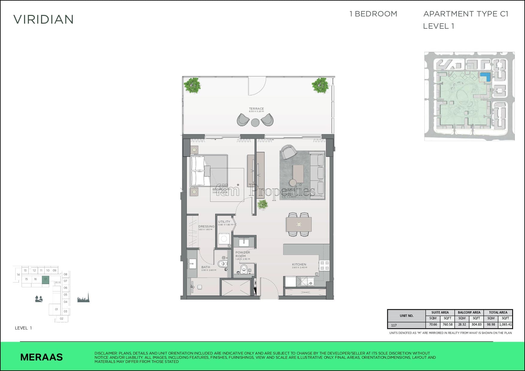 Central Park City Walk Apartments, 1-Bed Floor Plan, type: 1 bedroom