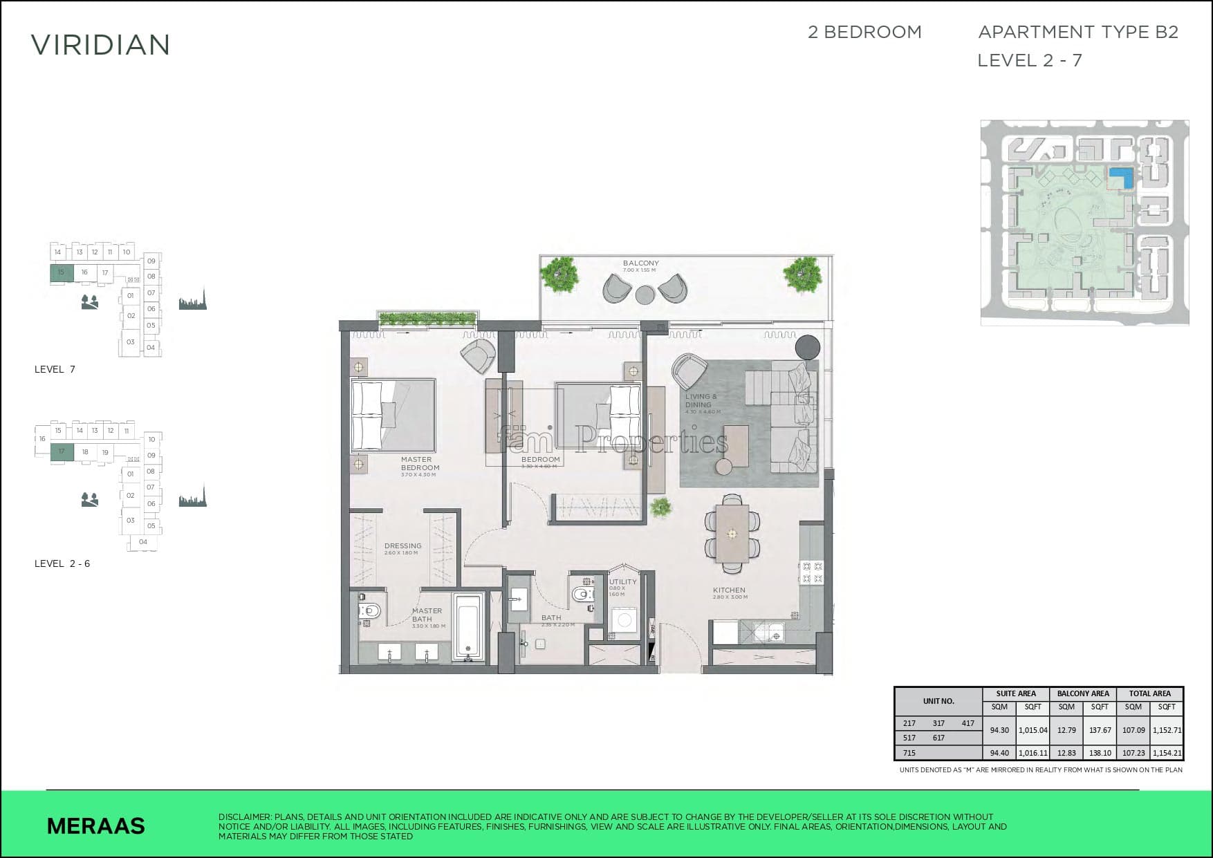 Central Park City Walk Apartments, 2-Bed Floor Plan, type: 2 bedroom