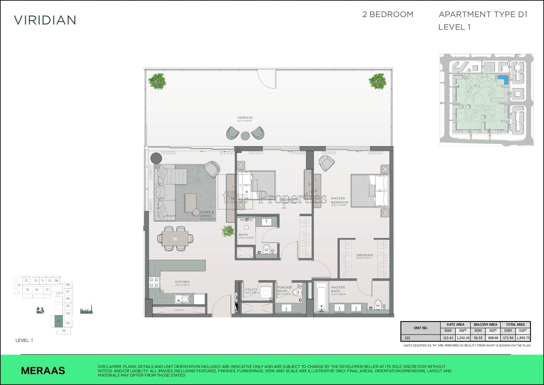 Central Park City Walk Apartments, 2-Bed Floor Plan, type: 2 bedroom