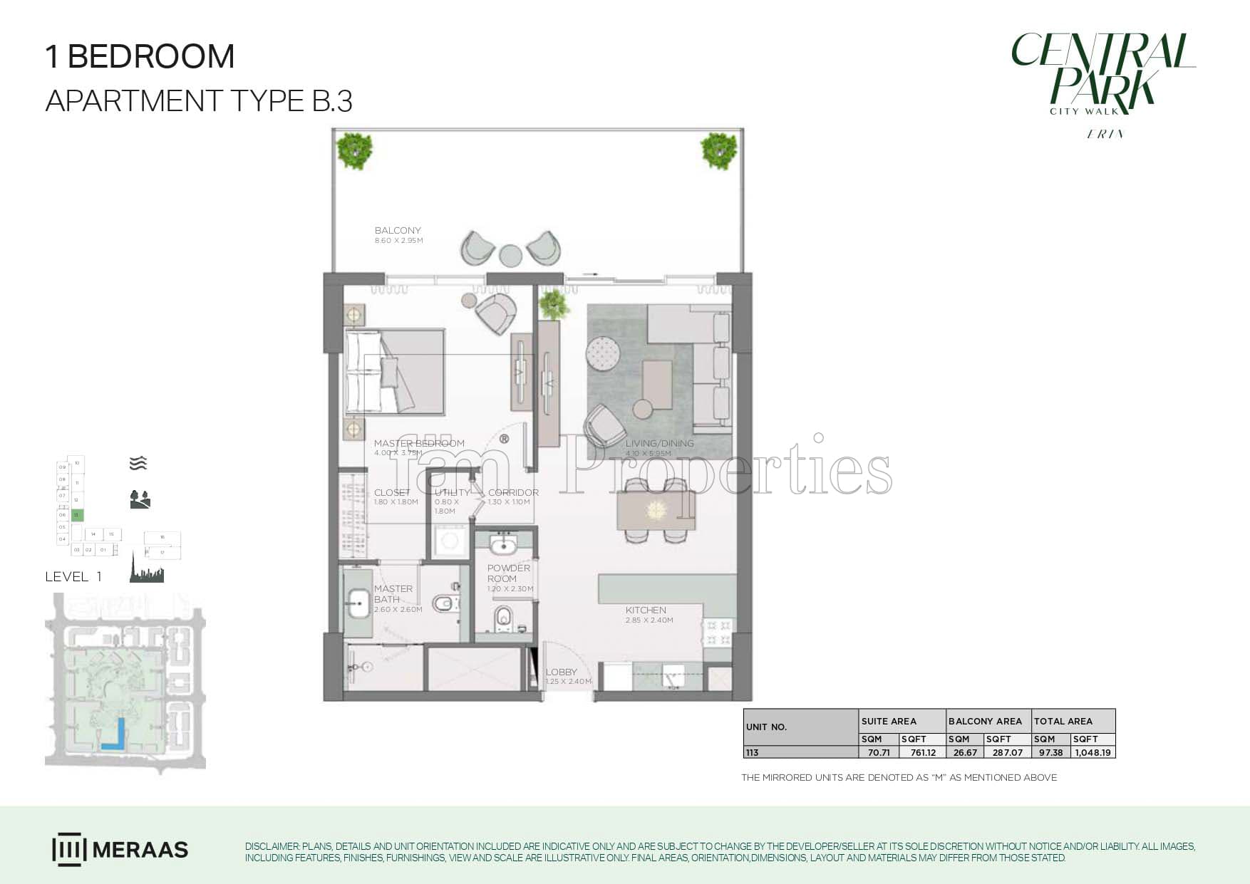 Erin, 1-Bed Floor Plan, type: 1 Bedroom