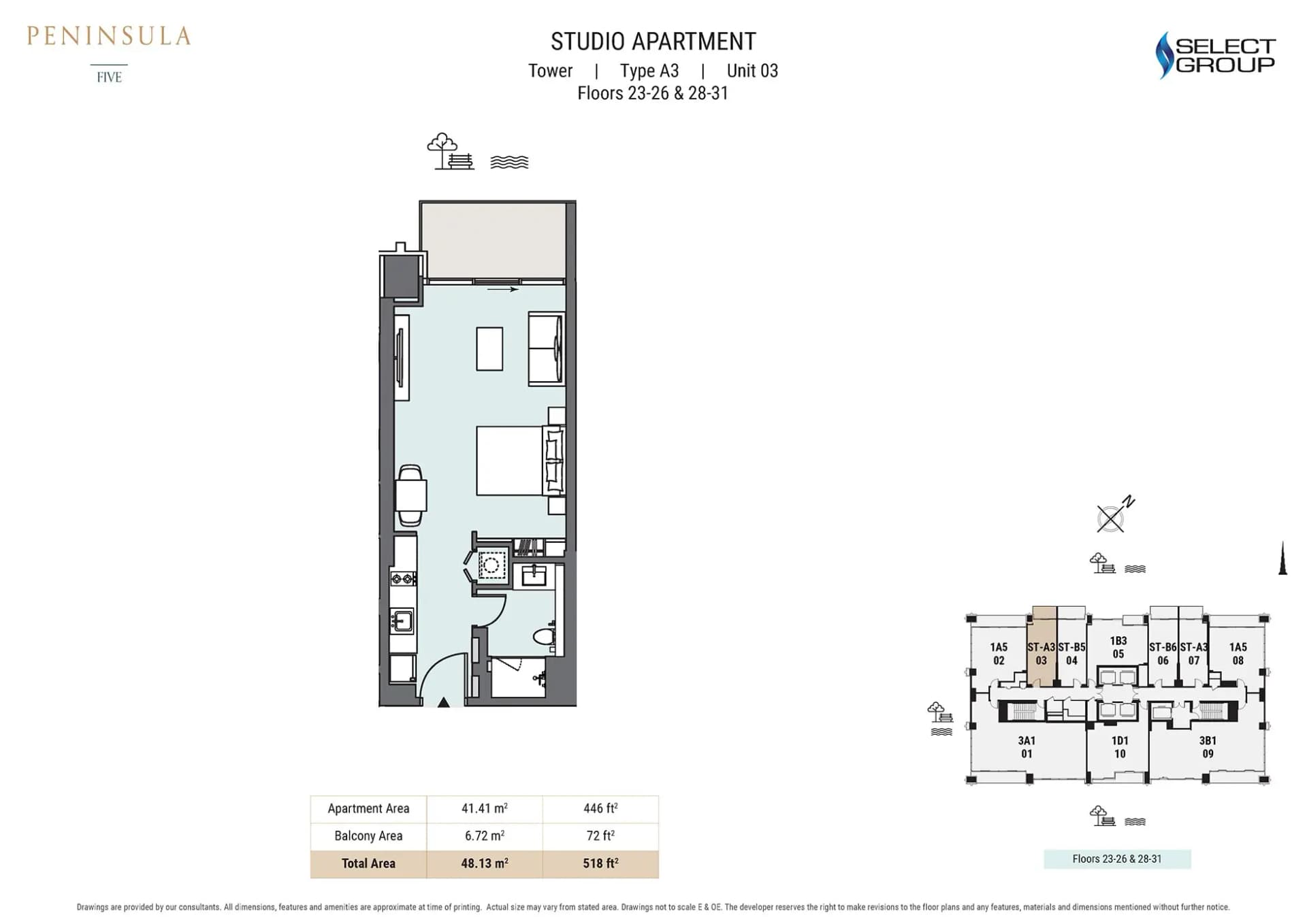 Peninsula Five - Building 1, 1-Bed Floor Plan, type: 