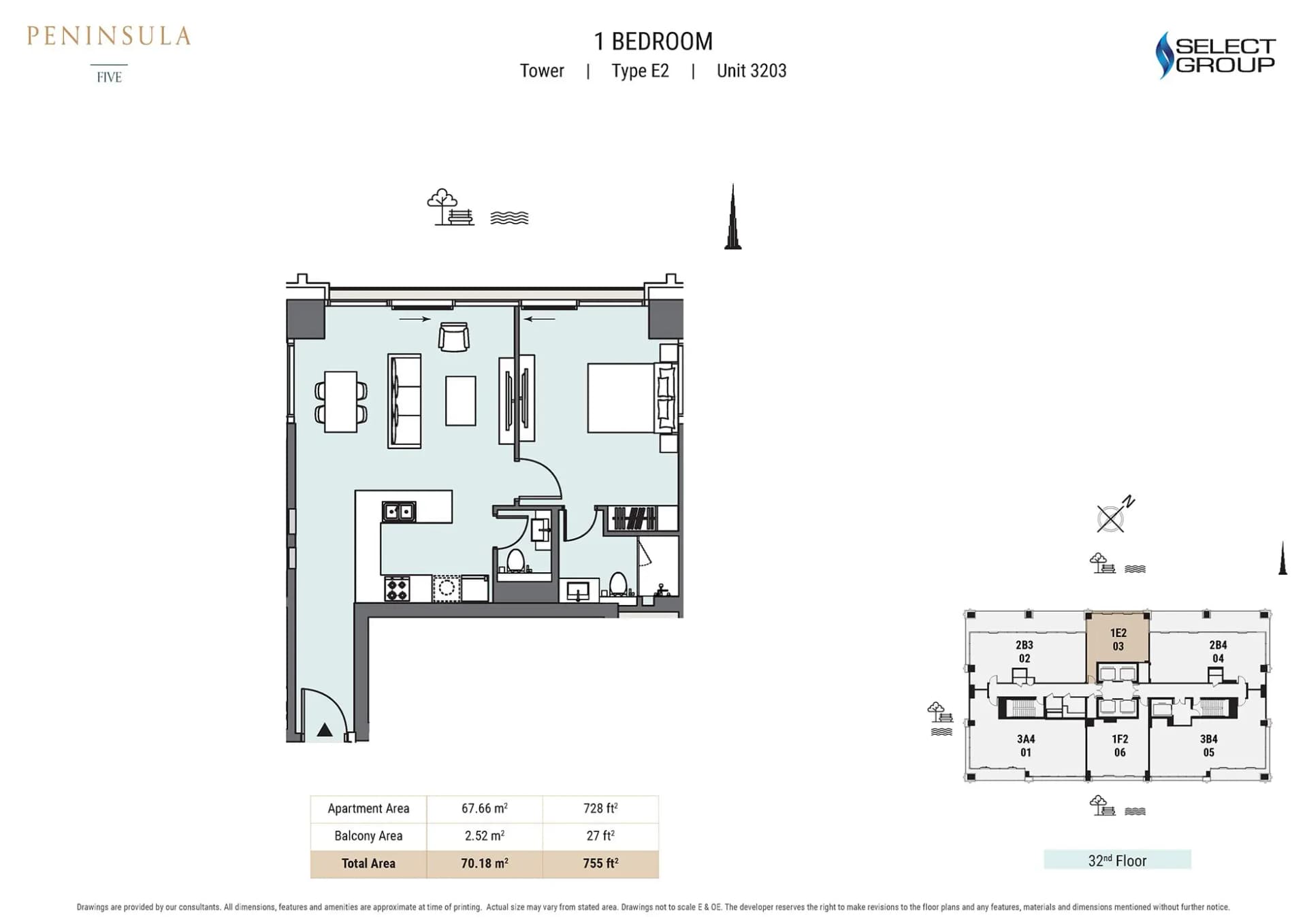 Peninsula Five - Building 1, 1-Bed Floor Plan, type: 