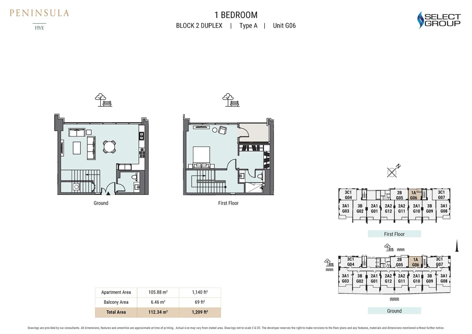 Peninsula Five - Building 1, 1-Bed Floor Plan, type: 