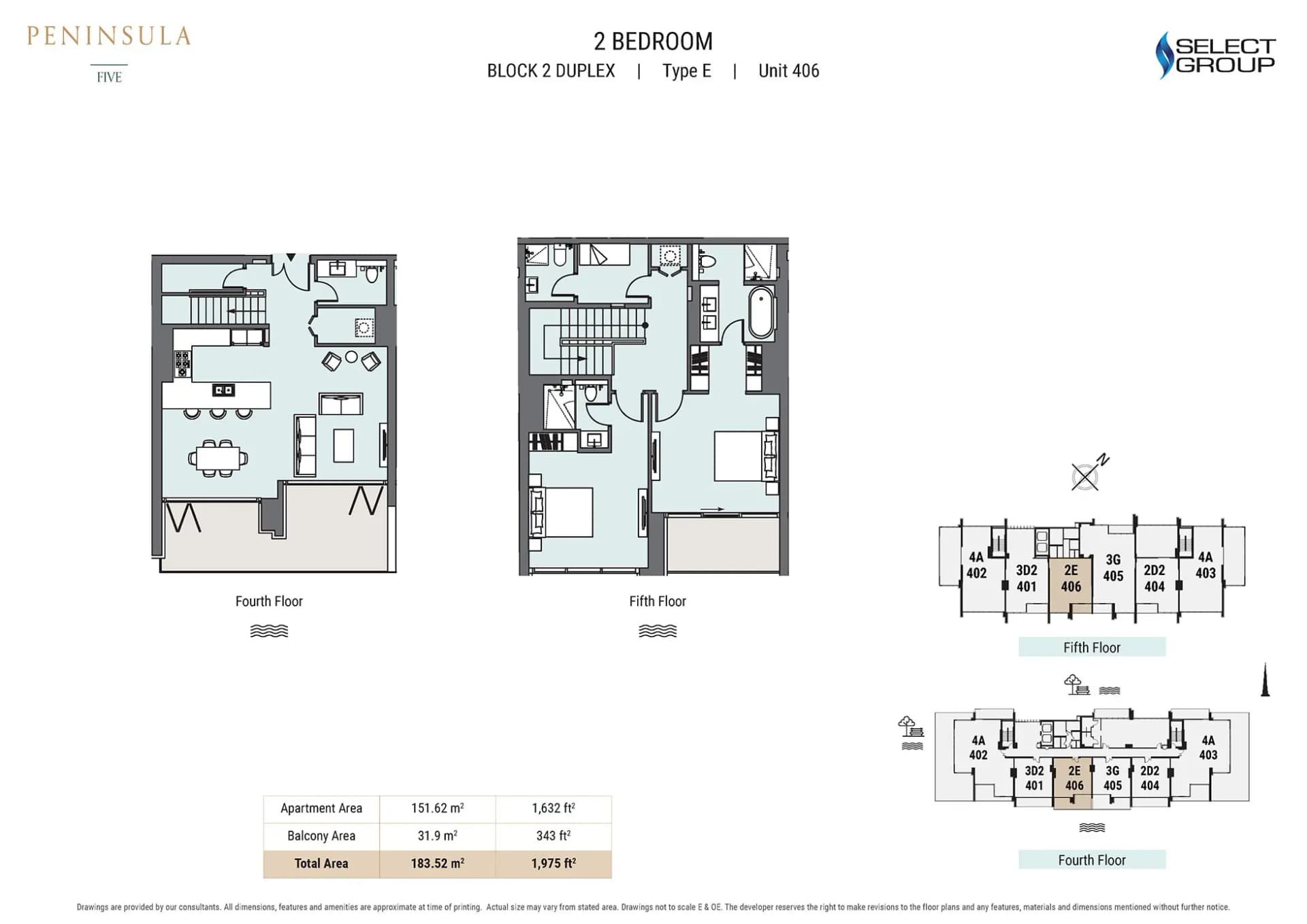 Peninsula Five - Building 1, 2-Bed Floor Plan, type: 