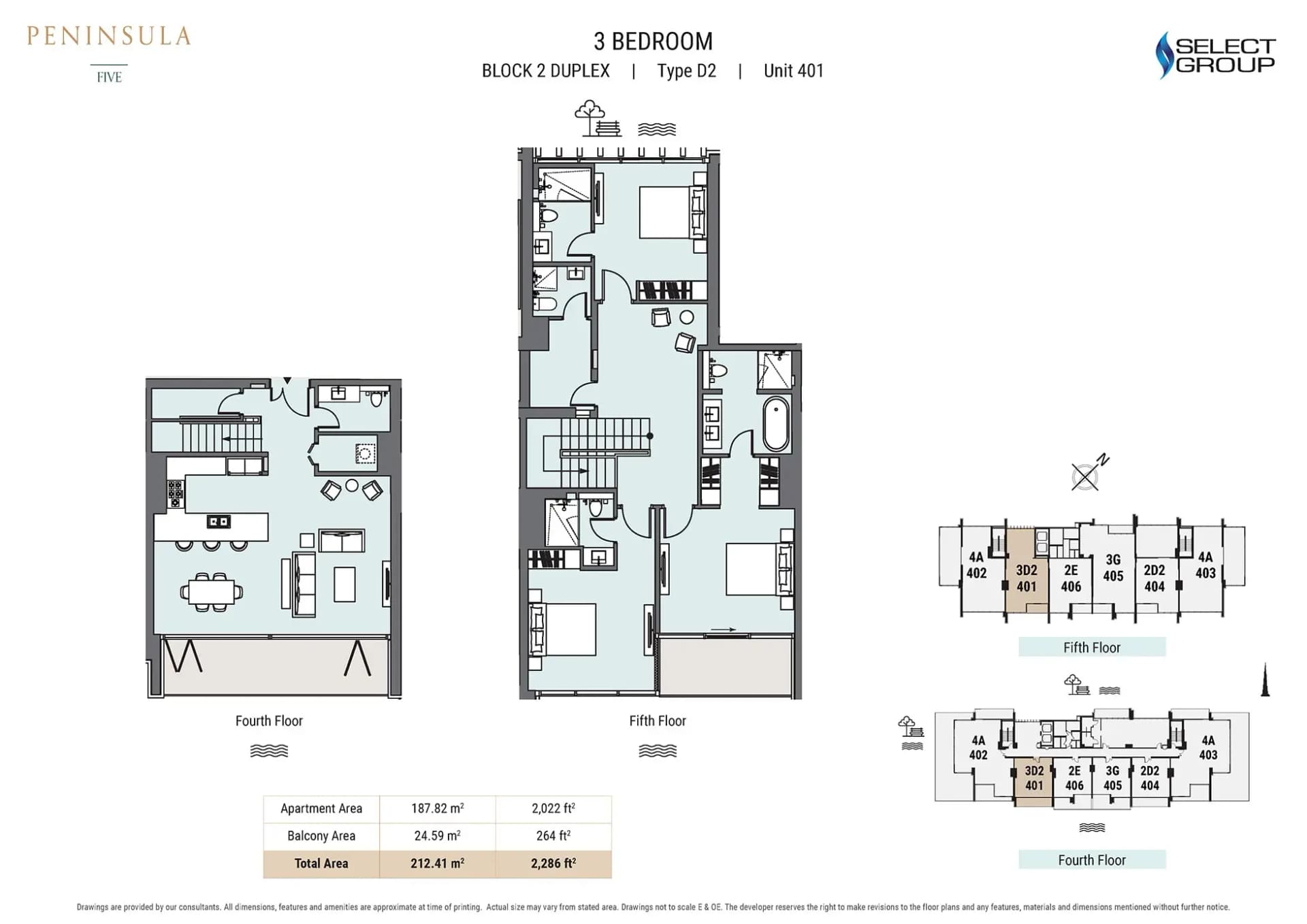 Peninsula Five - Building 1, 3-Bed Floor Plan, type: 