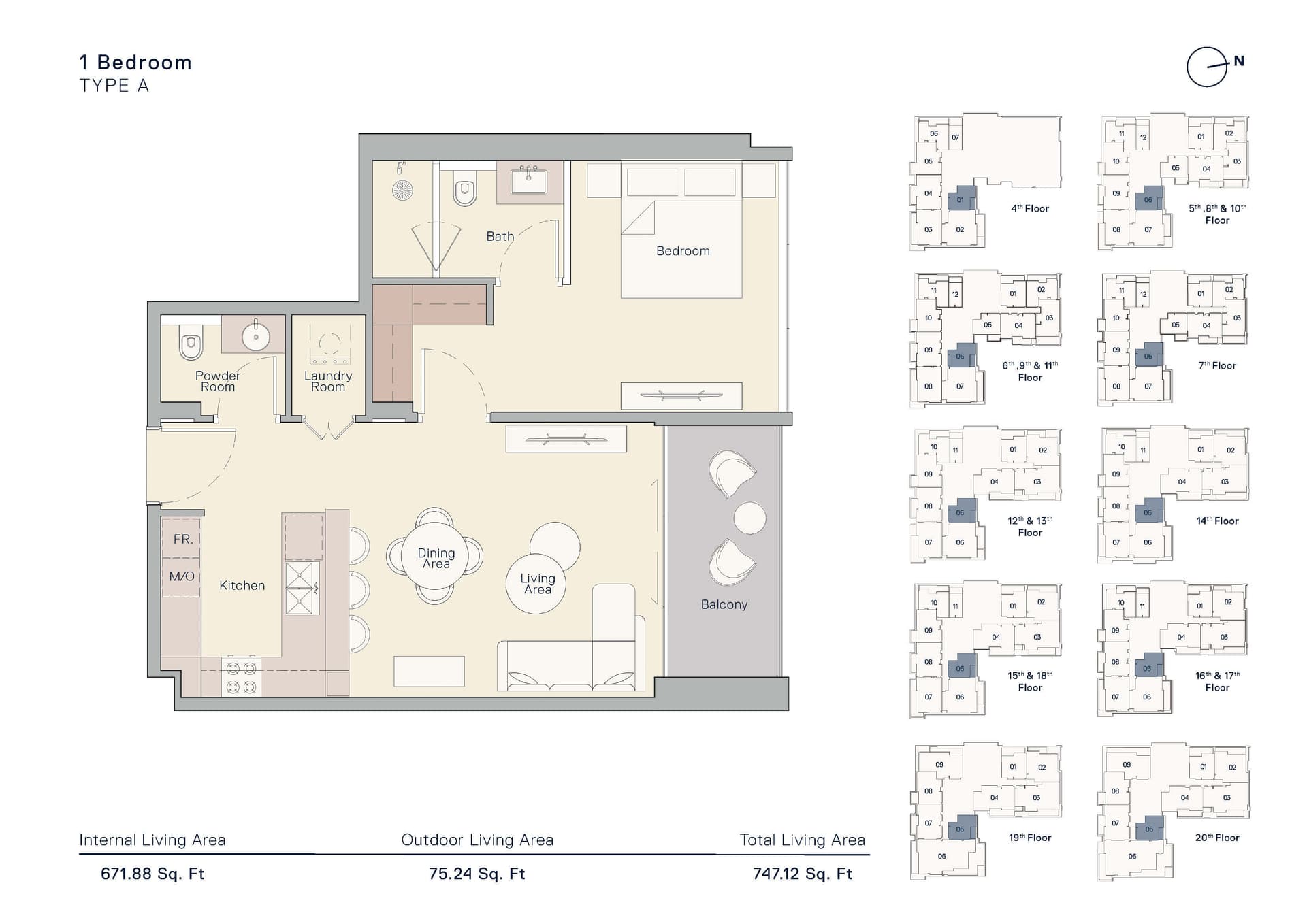 The Crestmark, 1-Bed Floor Plan, type: 1 Bedroom