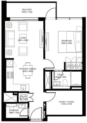 Type A (with study/store + balcony) Tower C - 4