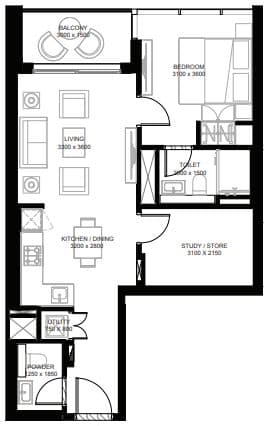 Type B (with study/store + balcony) Tower C - 5