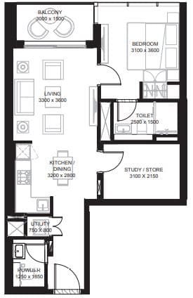 Type B (with study room + balcony) Tower B - 5