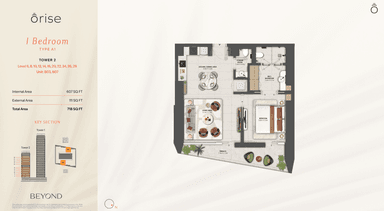 Type A1 - T2 - 1BR - Level 6, 8, 10, 12, 14, 16, 20, 22, 24, 26, 28