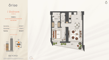 Type B - T2 - 1BR - Level 5, 7, 9, 11, 13, 15, 19, 21, 23, 25, 27, 29