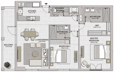 Type 1 Level 1,2,3,4 - Building 2 -1 -1BD