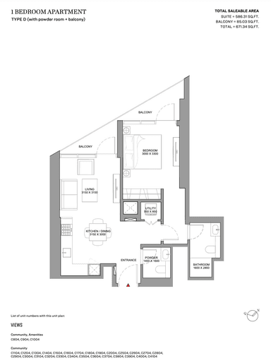 Type D (with powder room + balcony)