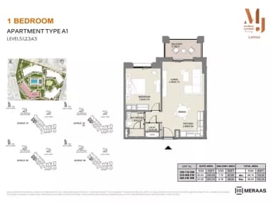 Building 2 - Type A1 - Unit 109, 110, 209, 210, 309, 310, 409, 410, 509 - 1BD