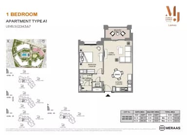 Building 4 - Type A1 - Unit 102, 202, 302, 402, 502, 602 - 1BD